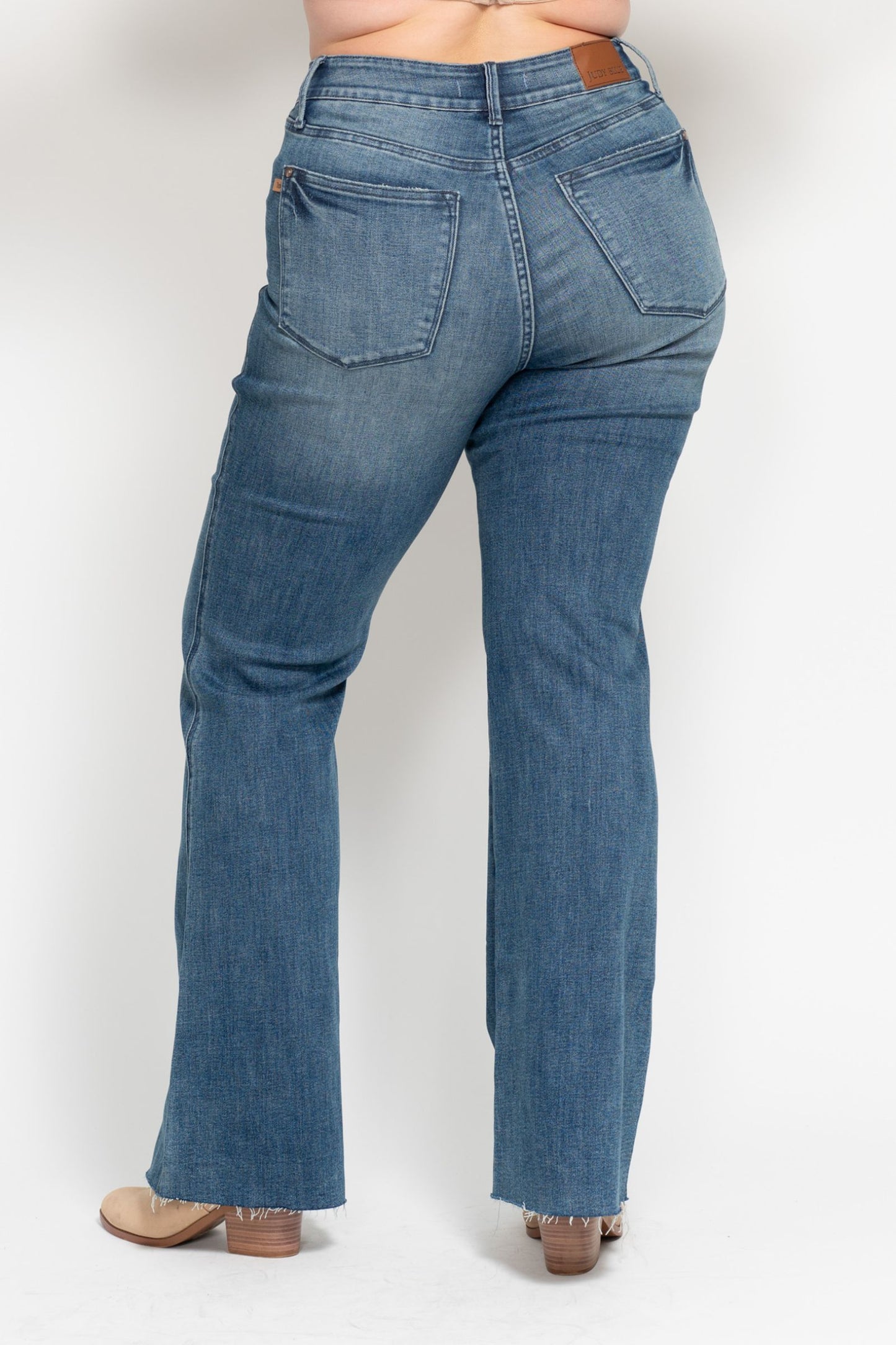 Tummy Control Vintage Wash Cut Hem Flare, Long/Plus