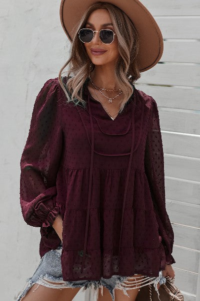 Dotted tiered long sleeve top