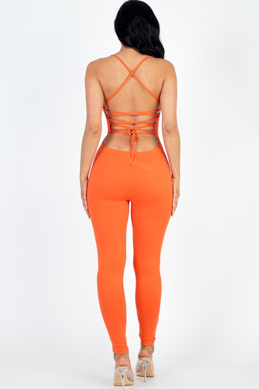 Criss-Cross Open Back Bodycon Jumpsuit