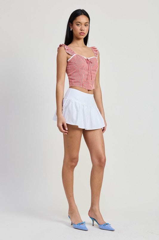 GINGHAM RUFFLE SLEEVE CORSET TOP